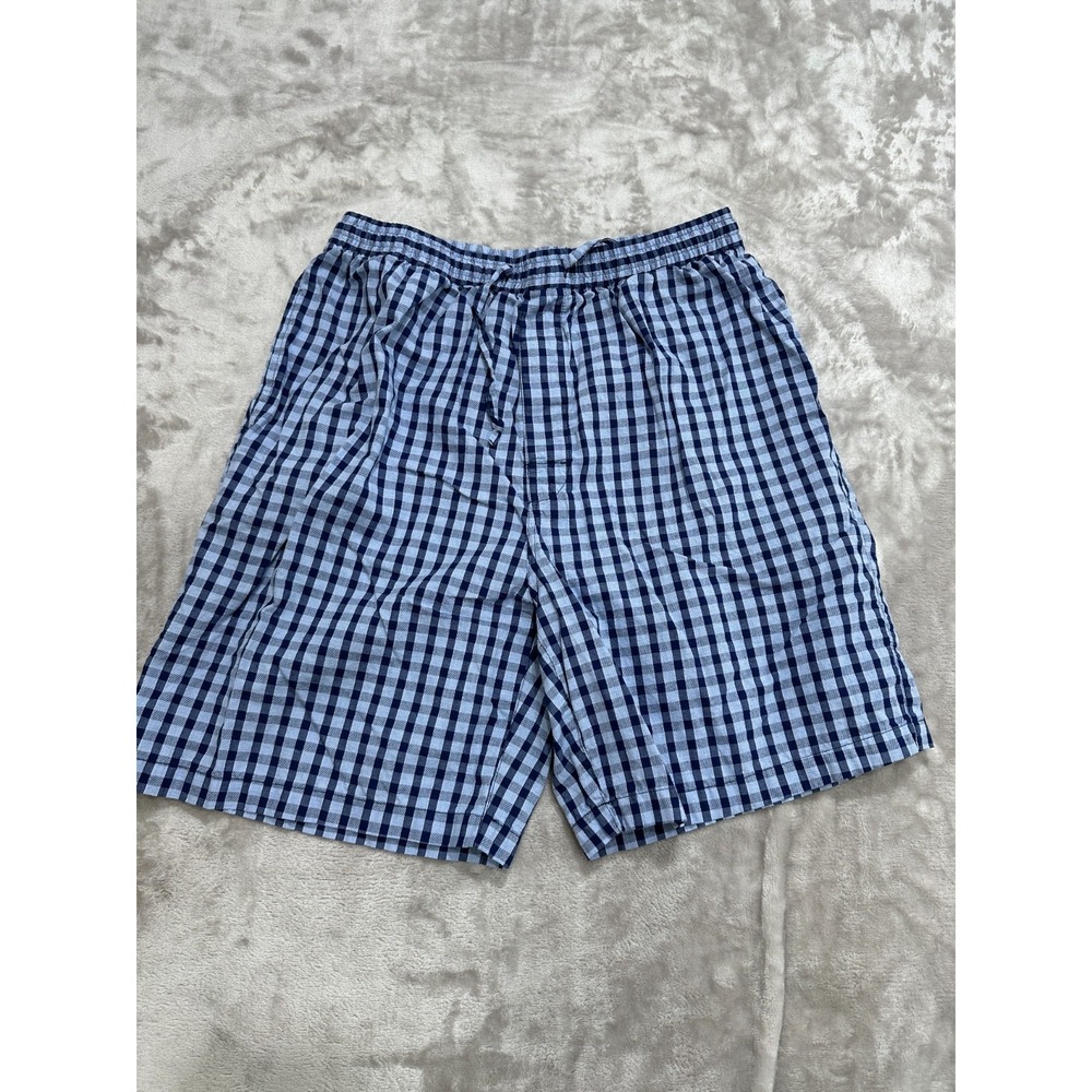 Nautica Sleep Lounge Shorts Men's Size Large Blue Pin Check Drawstring EUC